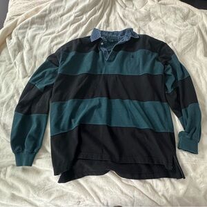 Ralph Lauren Vintage Striped Black and GreenLong Sleeve Polo